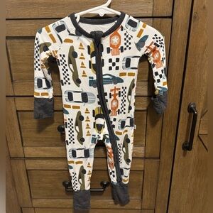 Little Sleepies Car Print Footie - Grey, White, Orange, Blue, Black, Green